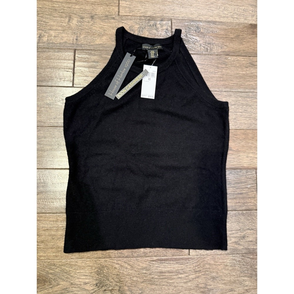 House of Harlow 1960 Halter Top Women Medium Black 100% Cashmere Knit Sleeveless